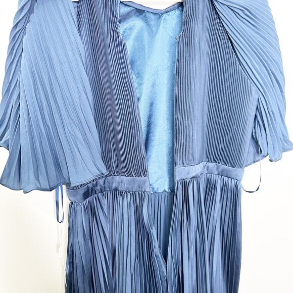 Mac Duggal 49638 Dark Blue Pleated Caplet Tea Length Dress $498 - Picture 6 of 9